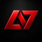 IC7 Game custom red gaming logo with a modern 3D geometric emblem on a dark textured background
